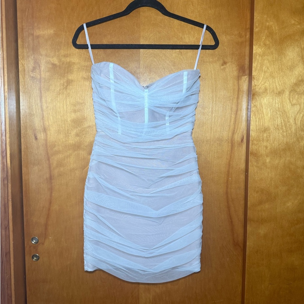 Fashion Nova White Ruched Bodycon Dress